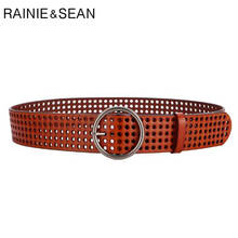 RAINIE SEAN Real Leather Ring Belt Women Cummerbunds Wide Pin Belts For Dresses Ladies Mesh Brown Leather Cowhide Designer Belt 2024 - buy cheap