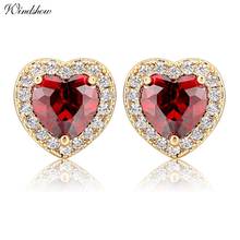 Yellow Gold Color Peach Heart Red AAA CZ Paved Crystals Stud Earrings for Women Girls Fashion Luxury Jewelry Wedding Party Aros 2024 - buy cheap