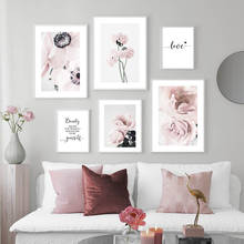 Wall Art Decoration Fresh Pink Flower Painting Canvas Poster Girl Room Living Room Decor Aesthetic Home Decor Green Leaves 2024 - buy cheap