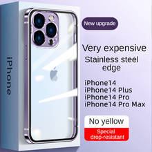 Luxury Design iPhone 14 Pro Max Case Metal Frame Transparent Back Metal Lens Protection Case for iPhone14 Plus 12 13Promax Cover