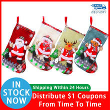 Calcetines de Papá Noel/calcetines de Navidad de lino/decoraciones navideñas/bolsa de regalo para niños/bolsa de regalo de Navidad/adornos de Navidad 2024 - compra barato