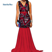 Vestido de estampa de cera africana, vestido com gola v sem mangas para mulheres roupas africanas wy514 2024 - compre barato