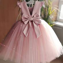 Toddler Girl Flower Birthday Tulle Dress Backless Bow Wedding Gown Kids Party Wear Princess Pink Dress Baby Girl Bowknot Dresses 2024 - купить недорого