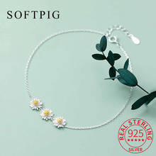 SOFTPIG Real 925 Sterling Silver Flower Anklet For Fashion Women Party Minimalist Plant Fine Jewelry Cute Accessories Gift 2024 - buy cheap