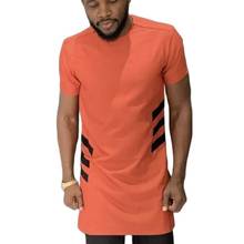 African Fashion For Men Casual Tops Short Sleeve Black Strips On Orange Patchwork Shirts Male Nigerian Outfit 2024 - buy cheap
