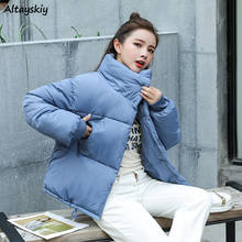 Женские парки большого размера, шикарная зимняя мягкая куртка в стиле бойфренд для девушек колледжа, модная повседневная однотонная простая куртка свободного кроя в Корейском стиле, 2020 2024 - купить недорого