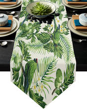 Green Parrot Tropical Plant Flower Table Runner Wedding Dinning Table Decoration Farmhouse Decor Kitchen Table Runner Tablecloth 2024 - buy cheap