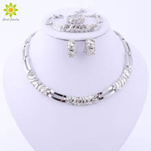 Elegant Fashion Silver Plated Jewelry Sets Crystal African Beads Necklace Earrings Ring Bracelet Set For Women 2024 - buy cheap