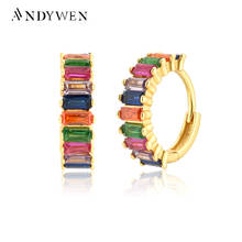 Andywen 100% 925 Sterling Silver Rainbow Hoops Women Luxury Piercing Ohrringe Round Zircon CZ 2021 Rock Punk Fashion Jewelry 2024 - buy cheap