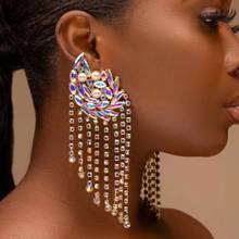 Luxury Shiny Rhinestone Tassel Dangle Earrings For Women Fashion Jewelry Party Show Ladys' Statement Earrings Hot Sale 2024 - buy cheap