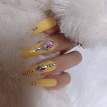 Caixão de bailarina de luxo, mais recente, 24 peças, unhas falsas, cristal, diamante, amarelo 2024 - compre barato