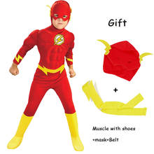 Kids The Flash Muscle Mask Belt Superhero Fancy Dress Boys Girl Movie Carnival Party Halloween Cosplay 3-12Y 2024 - buy cheap