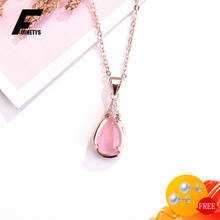 Fashion Female Necklace Silver 925 Jewelry Accessories Water Drop Shape Rose Quartz Zircon Gemstone Pendant for Wedding Party 2024 - buy cheap