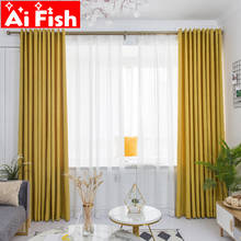 Modren Simple Grid Texture Orange Blackout Bedroom Curtains Yellow Meteor Linen Curtains for living room Fabrics Drapes #50 2024 - buy cheap