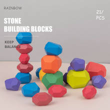 Rainbow and Gradients Colour or Log Wooden Colored Stone Building Blocks Nordic Style Children Wood Naturall Stacking Puzzle Toy 2024 - buy cheap