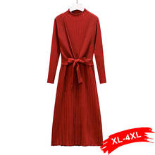 Aesthetic Turtleneck Long Sleeve Sweater Dress XXL Autumn Warm OL Workwear Elegant Belted A-line Solid Slim Knitting Dresses 2024 - buy cheap