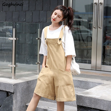 Macacão feminino tamanho grande, metade sólida, com bolsos, botão, perna larga, ideal para estudantes, estilo coreano, tamanho grande 2024 - compre barato