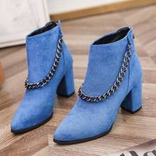 Women Blue Cow Suede Ankle Boots Female Increased Platform Short Boots Zip High Heel Boots Casual Shoes Woman Chain Botas Mujer 2024 - buy cheap