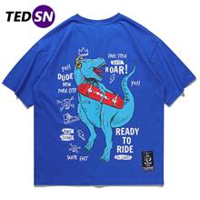 Camiseta masculina de manga curta, moda hip hop, skateboard, estampa de dinossauro, harajuku, tamanho grande 2024 - compre barato