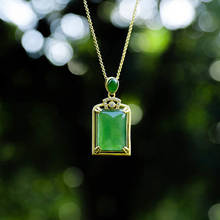 Colgante de Jade verde de Hetian Natural, cadena de clavícula S925, collar de Jade dorado de plata esterlina, adorno de regalo 2024 - compra barato