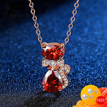 Collar de joyería de plata 925 para mujer, colgante de GEMA de circonita rubí con forma de gato, accesorios de regalo para fiesta de compromiso de boda 2024 - compra barato