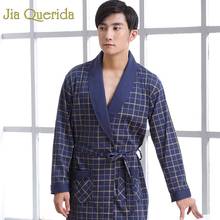 Mens Robe Cotton Long Sleeve Navy Nightgown Peignoir Bathrobe Plaid Bathrobe Bath Kimono Robe Yukata Mens Cotton Sleepwear Robes 2024 - buy cheap