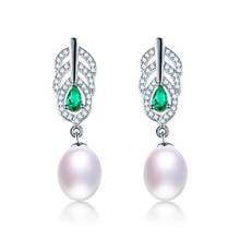 Dainashi 925 Sterling Silver Leaf Green Zircon Drop Earrings 100% Genuine Natural Freshwater Pearl Dangle Earrings for Women 2024 - buy cheap