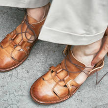 Sandalias de estilo gladiador para hombre, zapatos de cuero de vaca genuino hechos a mano, para la playa, calzado clásico romano de verano 2024 - compra barato
