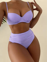 2021 Sexy Bikini Swimwear Women High Waist Swimsuit Solid Color Bikini Set Biquini Beach Wear Padded Push Up Bikini Set Female 2024 - купить недорого