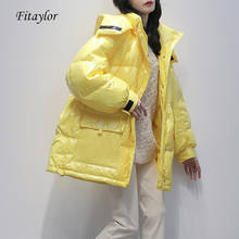 Fitaylor 2021 90% белый пуховик на утином пуху, зимнее Яркое пальто для женщин, зимняя одежда, свободный пуховик средней длины для женщин, парка оверсайз 2024 - купить недорого