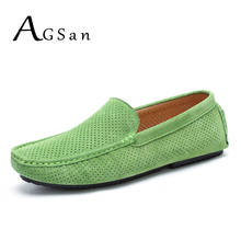 Summer Men Loafers Genuine Leather Casual Shoes Breathable Driving Shoes Fashion Moccasins Green Cow Suede Loafers Office Shoes 2024 - buy cheap