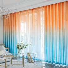 Cortinas de gasa nórdica para sala de estar, persianas de Color degradado, cenefa de ventana, acabado azul o azul, 2021 2024 - compra barato