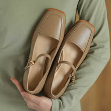 Sapatos mary jane de couro genuíno, calçado feminino casual feito à mão com alça e fivela quadrada, tamanho 34-43, primavera/outono 2024 - compre barato