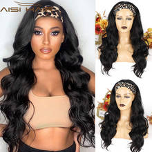 AISI HAIR Long Wavy Synthetic Headband Wig For Black Women Black Color Hair Natural Looking For Daily Use Party Easy To Wear 2024 - compre barato
