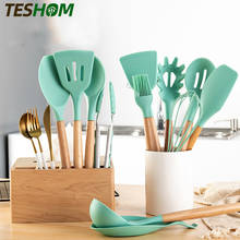 1PC Green Color Premium Silicone Cooking Tools Kitchen Utensils Set Wooden Handle Turner Tongs Spatula Soup Spoon Shovel Tray 2024 - buy cheap