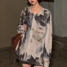 QWEEK Harajuku Print Shirt Women Vintage Long Sleeve Tie Dye Blouse Female Button Up Korean 2021 Fashion Ladies Casual Kpop 2024 - buy cheap