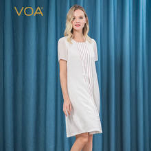 Женское жаккардовое платье VOA Silk 22 в момме, цвета слоновой кости, с коротким рукавом, плиссированное, с открытым плетением, с эластичным поясом, AE20 2024 - купить недорого