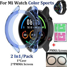 Película protetora pmma para relógio mi, 2 peças, película esportiva colorida para pulseira, capa protetora da tela tpu para xiaomi mi watch 2024 - compre barato