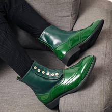 Misalwa botas masculinas verdes, cano alto, botões italianos, em couro pu, design artístico para homens 2024 - compre barato