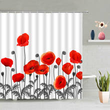 Flowers Shower Curtains Watercolor Red Floral Plants Hand Painted Art Print Fabric Home Decor White Bathroom Curtain with Hooks 2024 - buy cheap