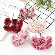 Mini ramo de flores artificiales para decoración del hogar, ramo de rosas de seda para fiesta de boda, bricolaje, corona, caja de regalo, álbum de recortes, artesanía, 2,5 cm, 6 uds. 2024 - compra barato