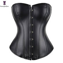 Overbust Corset Top Synthetic Leather Bustier Boned Body Slimming Korset Sexy Black Red Gorset 2024 - buy cheap