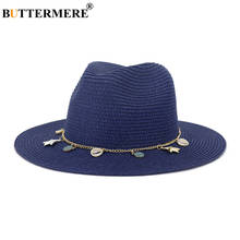 BUTTERMERE-Sombrero de Sol de paja para mujer, sombrero de ala ancha de verano, azul marino, caqui, de viaje, playa, estilo británico, Panamá 2024 - compra barato