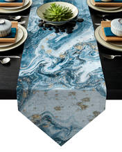 Marble Texture Blue Golden Metal Art Wave Table Runner Table Flag Home Party Decorative Tablecloth Table Runners 2024 - buy cheap