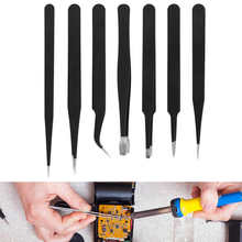 7PCs Tweezers Set Anti-Static Accurancy Electronic Tool Stainless Steel Conductive Carbon Black Accurancy Tweezers 2024 - buy cheap