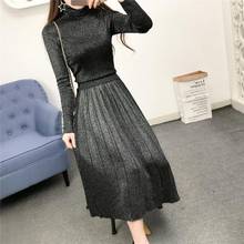 2022 New Woman Autumn Winter Knit 2 Piece Outfits Long Sleeve Pullover And Medium Long Skirt Ladies Fashion Bright Wire Suit Set 2024 - buy cheap