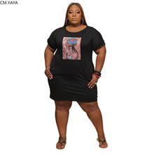 CM.YAYA Women Plus Size XL-5XL Character Print Splicing Short Sleeve O-neck Casual Dress Fashion Knee Length Dresses Vestidos 2024 - buy cheap