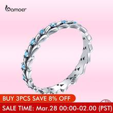BAMOER синий океан волна стекируемые кольца для женщин маленький размер корейский стиль 925 пробы серебряные ювелирные изделия GXR162 2024 - купить недорого