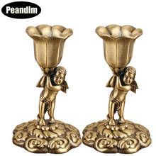 PEANDIM-candelabro europeo Vintage, romántico, de bronce antiguo candelabro, portavelas votivo para el hogar, decorativo 2024 - compra barato