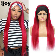 Headband Wig Human Hair Wig Straight Hair Burgundy Red Brazilian Hair Full Machine Made Wig For Black Women Non-Remy IJOY 2024 - buy cheap